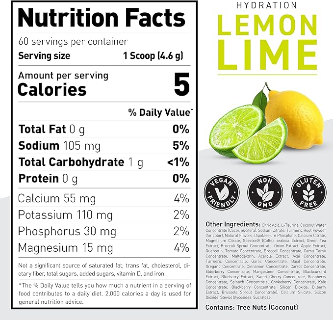 Kaged Electrolyte Hydration Powder | Lemon Lime | Sports Drink for Men and Women | Pre, Post, Intra Workout Supplement | 60 Servings