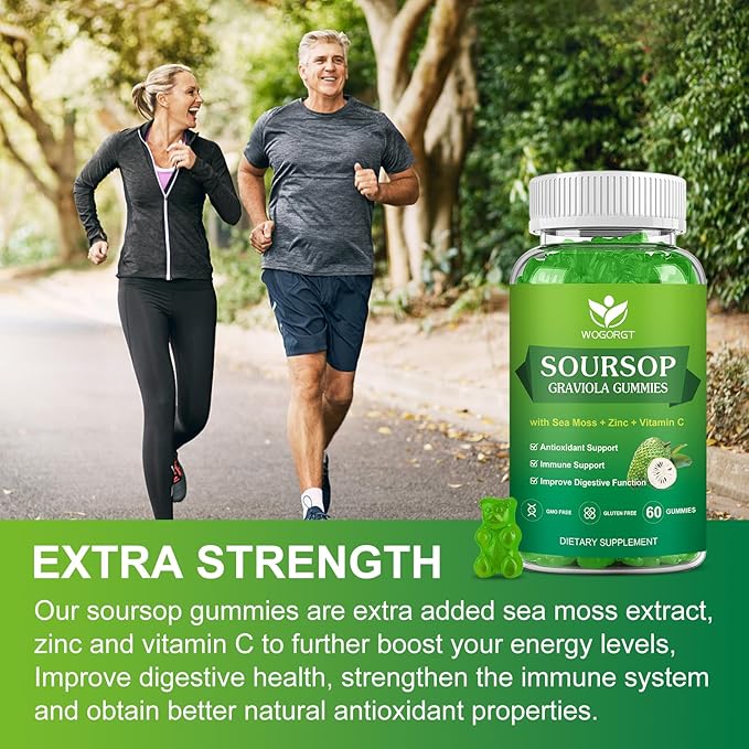 Soursop Graviola Gummies - Soursop Multivitamin Gummies with 200mg Sea Moss Extract for Antioxidant, Cell Support & Regeneration, Immune Support, Vegan, Apple Flavor - 60 Gummies