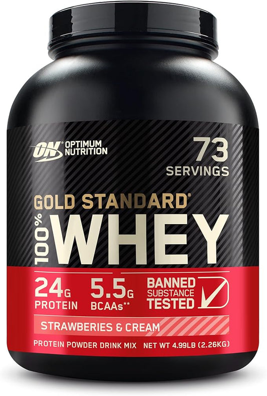 Optimum Nutrition Gold Standard 100% Whey Protein Powder, Strawberries & Cream, 5 Pound (Packaging May Vary)