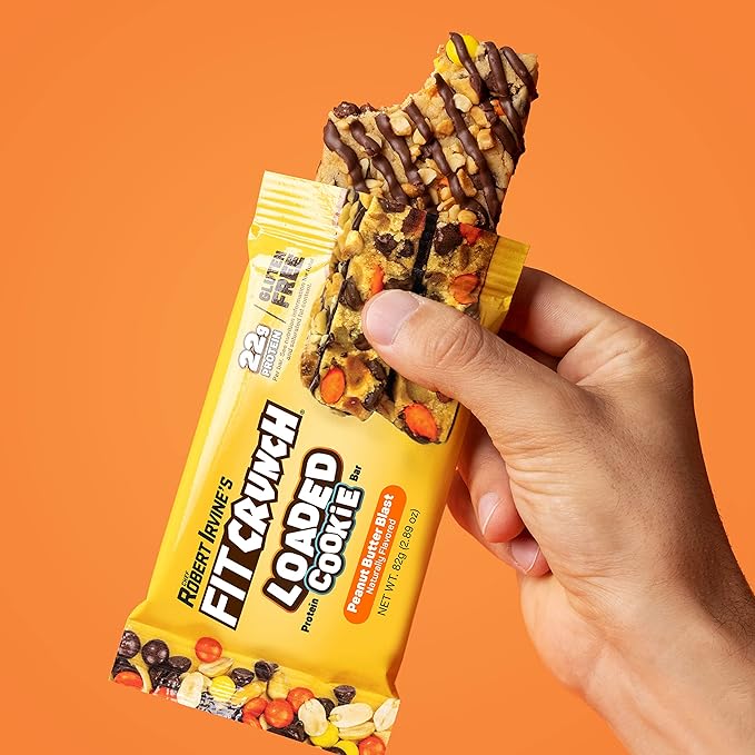 FITCRUNCH Loaded Cookie Protein Bar, High Protein, Gluten Free, Protein Snack (12 Count, Peanut Butter)