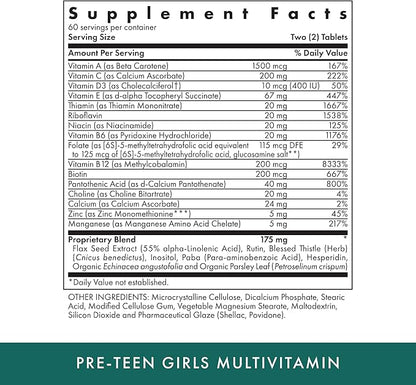 MICHAEL'S Health Naturopathic Programs Pre-Teen Girls - 120 Vegetarian Tablets - Daily Multivitamin for Healthy Growth & Development - Kosher - 60 Servings