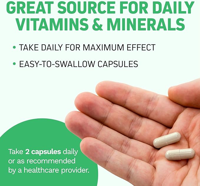 Herbtonics Whole Food Multivitamin for Teens | Essential Vitamins and Minerals Supplement for Teenage Boys & Girls | 62 Plant-Based Superfoods, Raw Veggies & Fruit Complex | Non-GMO Vegan 60 Capsules