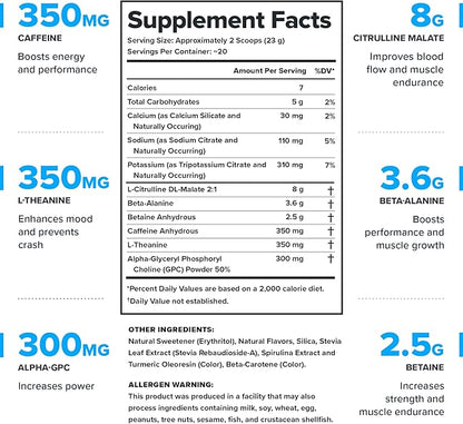 LEGION- All Natural Nitric Oxide Preworkout Drink to Boost Energy, Creatine Free, Naturally Sweetened, Beta Alanine, Citrulline, Alpha GPC (Green Apple)