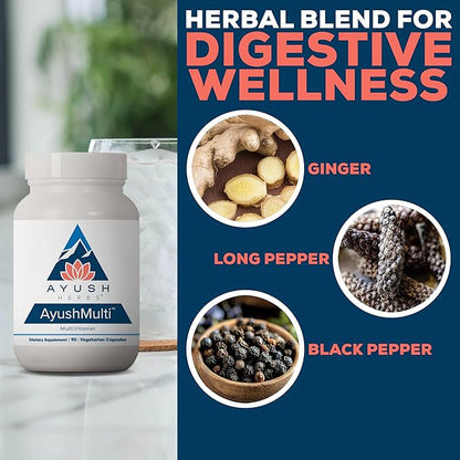 Ayush Herbs Multi, All-Natural High Antioxidant Multivitamin for Women and Men, Active B Vitamin and Chelated Mineral Supplements, Daily Vitamins for Adults, 90 Vegetarian Capsules