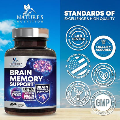 Nootropic Brain Supplements for Memory and Focus - 40 Nootropics & Vitamins to Support Clarity & Concentration, Brain Health Memory Pills with Phosphatidylserine Bacopa Huperzine & DMAE - 240 Capsules