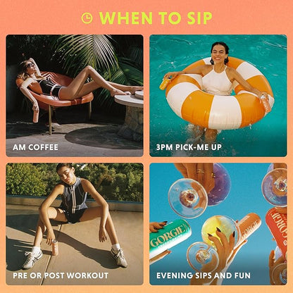 GORGIE Sugar Free Natural Energy Drinks, Sparkling Peach Tea (12 Pack) - Healthy Energy Drinks - Natural Coffee Replacement with Green Tea Caffeine and Biotin - 150mg Caffeine, Vegan, & Low Calorie