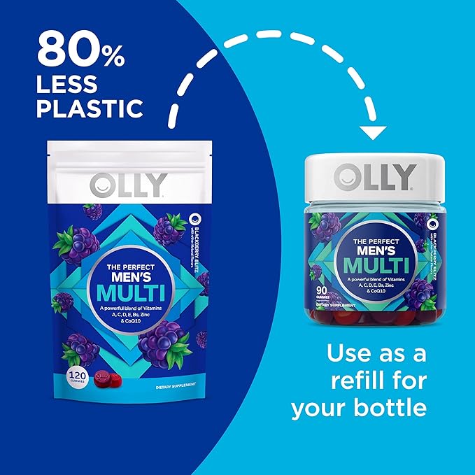 OLLY Men's Multivitamin Gummy, Immune Support, Vitamins A, C, D, E, B, Lycopene, Zinc, BlackBerry, 60 Day Supply - 120 Count