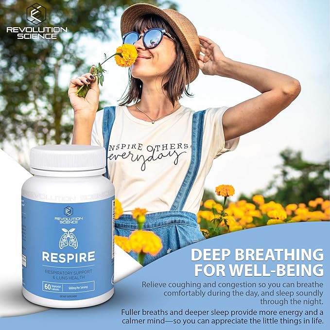 Respire Lung Support Supplement - Lung Cleanse & Lung Detox, Lung Health Formula with Quercetin, Bromelain & Butterbur for Clear Lungs, Breathing & Bronchial Support - 60 Capsules