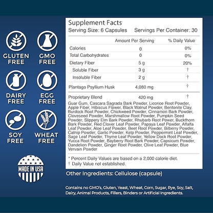 Pura Cleanse Fiber Caps | 100% Natural Herb and Fiber Detox Capsules | Month Supply