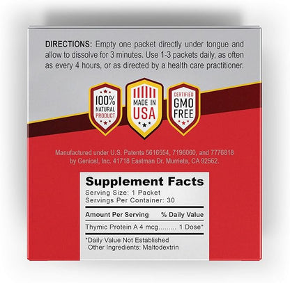 Thymic Protein A Powder Packets (4 McG TPA) – Immune System Support Supplement - All Natural, Non-GMO Formula - 30 Packets