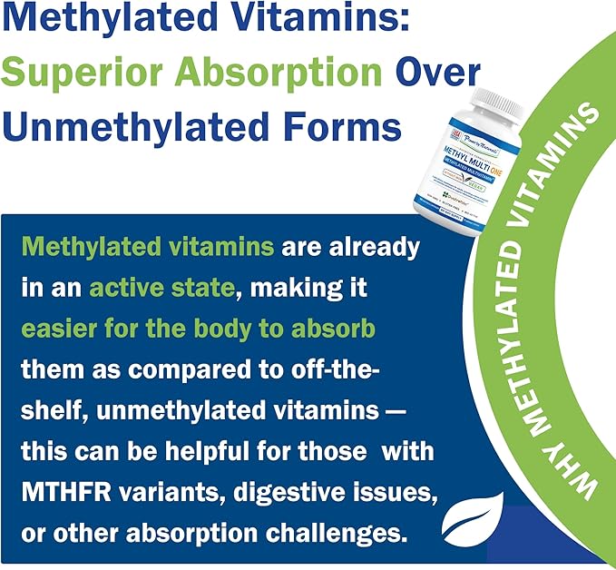 Power By Naturals Methyl Multi One - Methylated Multivitamin with Methylfolate & Methyl B12 for MTHFR Maintenance, 120 Capsules, 4 Month Supply, Made in USA (Packaging May Vary)