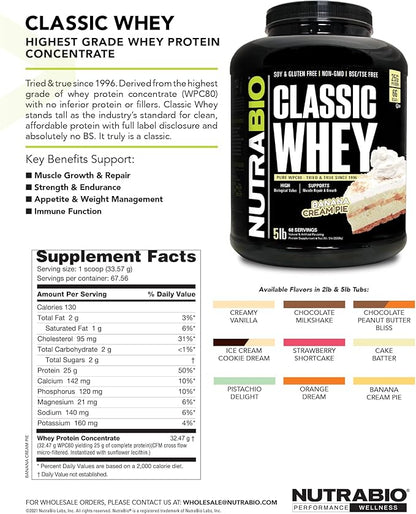 NutraBio Classic Whey Protein Powder- 25G of Protein Per Scoop - Full-Spectrum Amino Acid Profile - No Fillers, Artificial Colors, Preservatives - Orange Dream, 2 Pounds