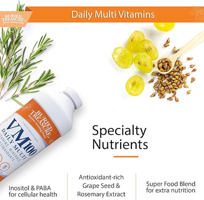 Buried Treasure VM100 Daily Multi - 32 Servings, Liquid Vitamins Minerals Supplement with Dose Cup