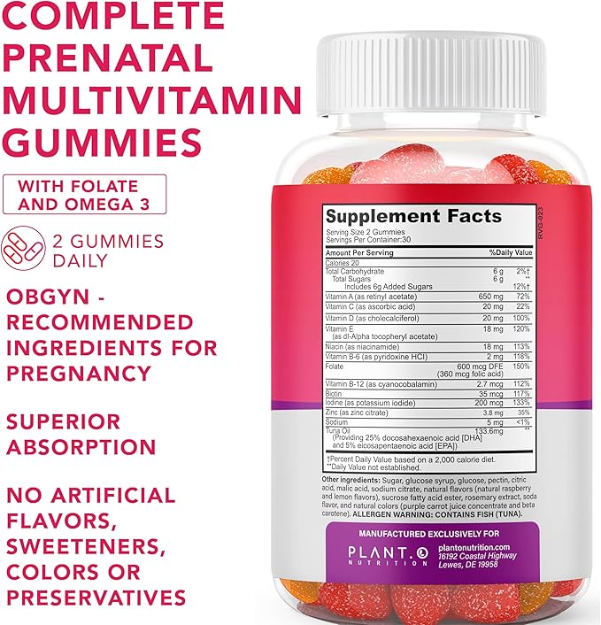 Prenatal Gummies for Women with DHA, Folate, Vitamin B C D | Delicious Multivitamin Blend for Fetal and Neural Support, Bones, Energy & Immunity During Pregnancy