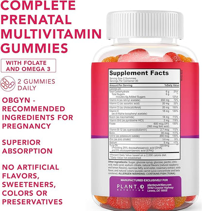 Prenatal Gummies for Women with DHA, Folate, Vitamin B C D | Delicious Multivitamin Blend for Fetal and Neural Support, Bones, Energy & Immunity During Pregnancy