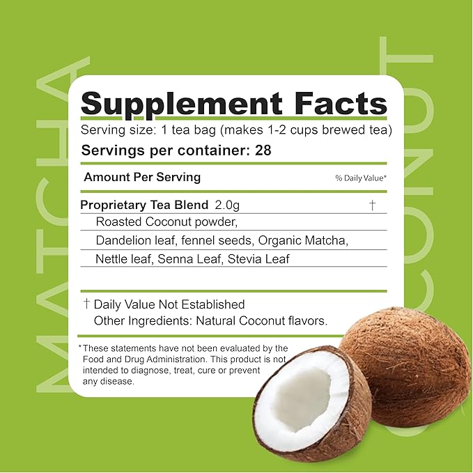 Dr. Zisman ZT Slimming - Matcha-Coconut Detox Blend, Weight Management Tea with Antioxidant Effects, Enhances Mood and Improves Concentration (28 Tea Bags)