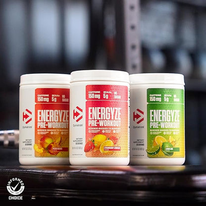 Dymatize Energyze Pre Workout Powder for Men and Women, Peach Mango Flavor, 150mg Caffeine, 5g BCAAs, Performance Blend of L-Theanine, L-Tyrosine, L-Citrulline, No Sugar, 30 Servings
