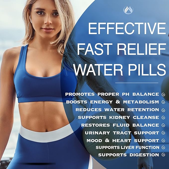 Water Pills Diuretic for Water Retention, Detox, Liver, Kidney Cleanse, Weight, Swelling & Bloating Relief. Green Tea, Cranberry, Apple Cider Vinegar, Dandelion, Vitamin B6, Chloride, Potassium (3)