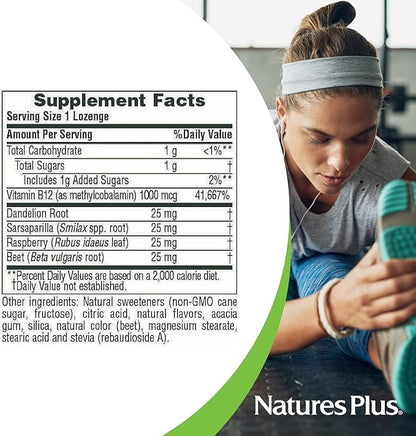 Natures Plus B12 Herbal Lozenges (Methylcobalamin) - 1000 mcg, 30 Sublingual Lozenges - Raspberry - Maximum Absorption Red Blood Cell Support - Energy Booster - Vegetarian, Gluten-Free - 30 Servings