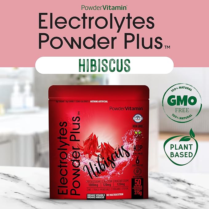 Electrolytes Powder Plus (50 Servings), 0 Calorie Keto, 0 Sugar, No Maltodextrin,1000mg Potassium,120mg Calcium,120mg Magnesium, Hydration Powder (50 Servings, Hibiscus)