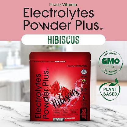 Electrolytes Powder Plus (50 Servings), 0 Calorie Keto, 0 Sugar, No Maltodextrin,1000mg Potassium,120mg Calcium,120mg Magnesium, Hydration Powder (50 Servings, Hibiscus)