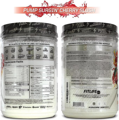 PMD Sports Pump Fuel All in Insanity - Ultimate Muscle Pump Supplement & Pre Workout Powder - Maximum Energy and Focus with Premium Creatine, Beta Alanine & More -Surgin’ Cherry Slush (20 Servings)