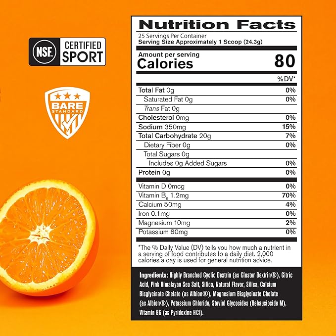 BARE PERFORMANCE NUTRITION G.1.M Sport Endurance Formula, Electrolyte Formula, Cluster Dextrin, Superior Carbohydrate Source (Orange)