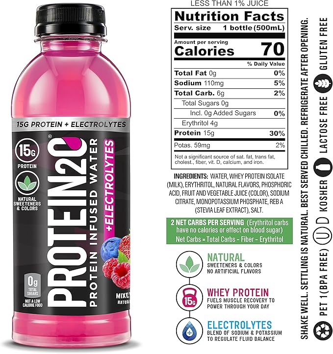 Protein2o 15g Whey Protein Isolate Infused Water Plus Electrolytes, Sugar Free Sports Drink, Ready To Drink, Gluten Free, Lactose Free, Electrolyte Variety Pack, 16.9 fl oz Bottle (12 Count)