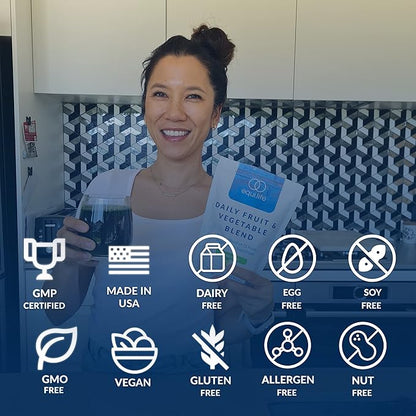 Equilife - Daily Fruit & Vegetable Blend, Fruits and Vegetables Supplements, Vitamin C, 9 Essential Amino Acids, Promotes Energy, Low-Sugar, Easy-to-Use, Vegan, Non-GMO (Crisp Apple, 30 Servings Bag)