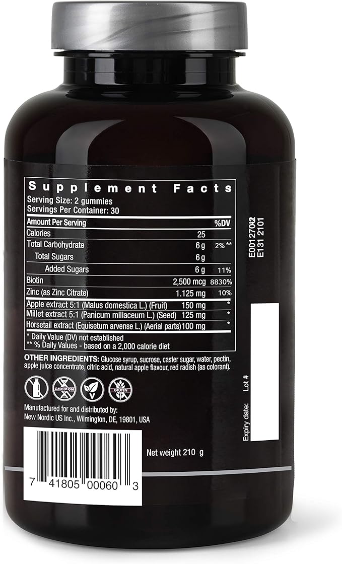 NEW NORDIC Hair Volume Gummies, 2500 mcg Biotin Daily Intake, Hair Vitamins to Support Hair Skin & Nails, Vegan Hair Supplement for Men and Women, 60 Count (Pack of 3)