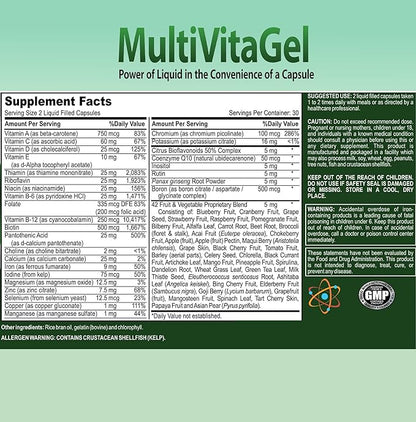 MultiVitaGel Liquid Filled Gel Caps, Vitamins Plus 42 Fruits & Veggies Blend, Optimum Nutrition Delivery