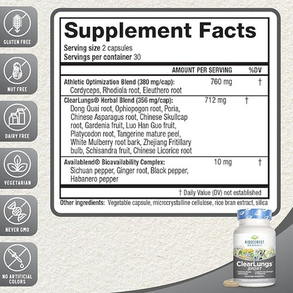 Clear Lungs, Respiratory Support for Better Lungs Plastic Measuring Spoon, Herbal Lung Cleanse for Athletes, Ideal for Fitness Enthusiasts, Pack of 1, 60 Capsules