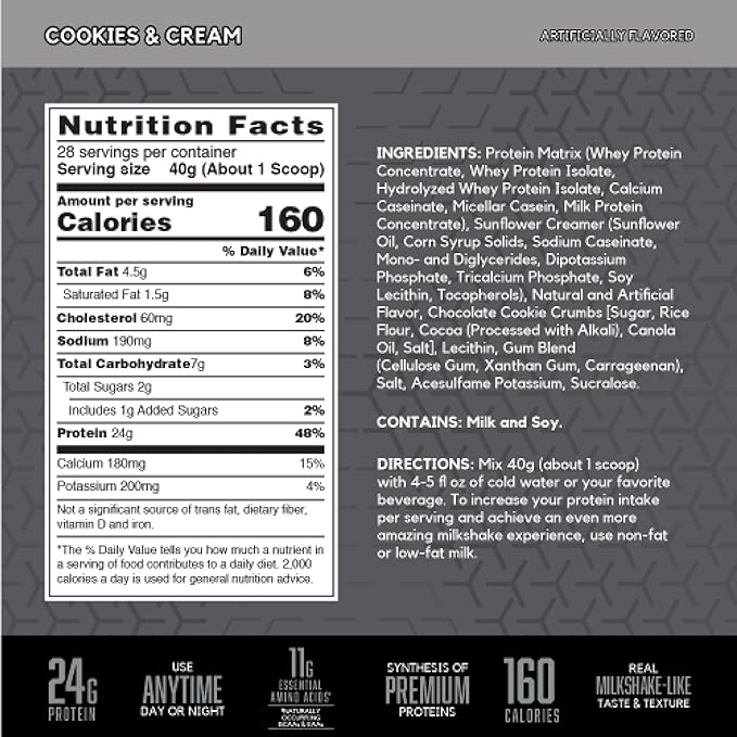 BSN SYNTHA-6 Edge Protein Powder, with Hydrolyzed Whey, Micellar Casein, Milk Protein Isolate, Low Sugar, 24g Protein, Cookies N Cream, 28 Servings