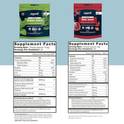 Organifi Green Juice and Red Juice Bundle - 30 Day Supply - Delicious, Refreshing Organic Superfood Supplement Powder With Antioxidants for Energy and Stress Relief Support - No GMO, Gluten, or Soy