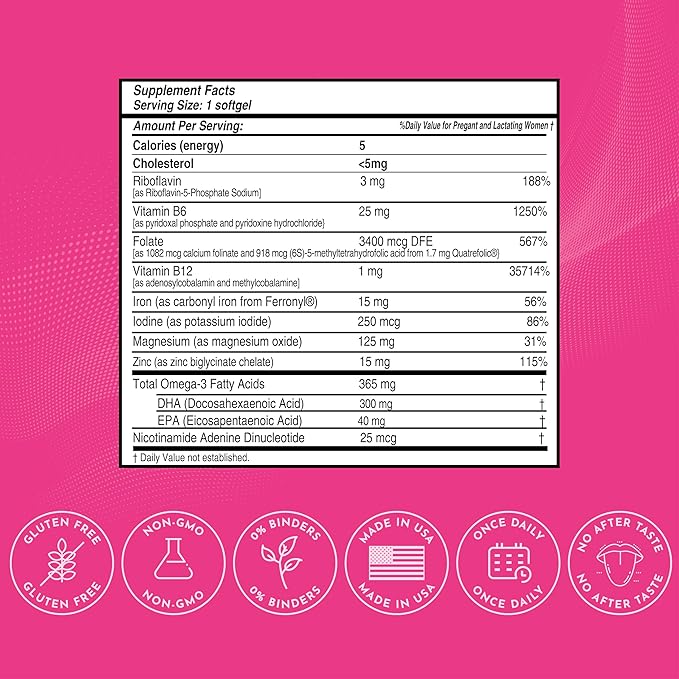 Premium Prenatal Vitamins [10 Powerful Ingredients] with DHA, EPA, Folate and Vitamin B12, All Natural Pregnancy Supplement for Fetal Development and Pregnancy Support, 30 Softgels