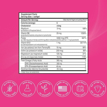 Premium Prenatal Vitamins [10 Powerful Ingredients] with DHA, EPA, Folate and Vitamin B12, All Natural Pregnancy Supplement for Fetal Development and Pregnancy Support, 30 Softgels