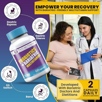 ProCare Health Probiotic Bariatric Multivitamin with Iron 45mg (60 Count) - 15 Billion CFU Bariatric Probiotic Fast Dissolving Veggie Capsules to Support Gut and Immune Health in Bariatric Patients