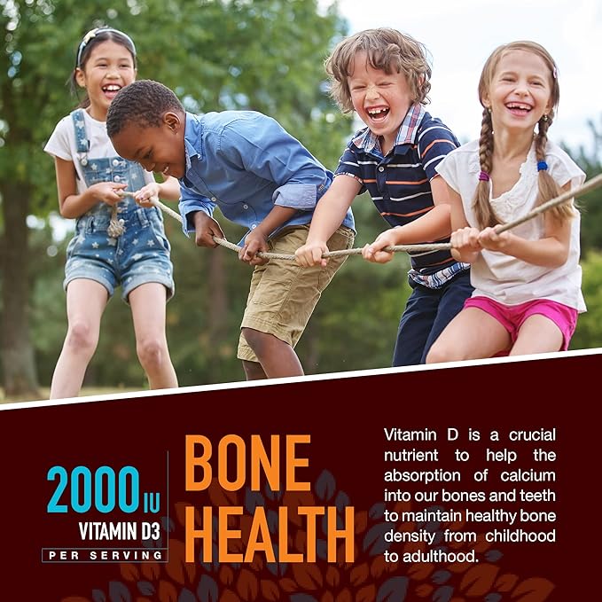 Strong Earth Organic Vitamin D3 Gummies for Kids (1000 IU Vitamin D 3 per Serving, 60 Ct) - Bone & Immune Support Vitamin D Gummies - Vegan Chewable Kids Vitamins - Gummy Vitamin D for Kids & Children