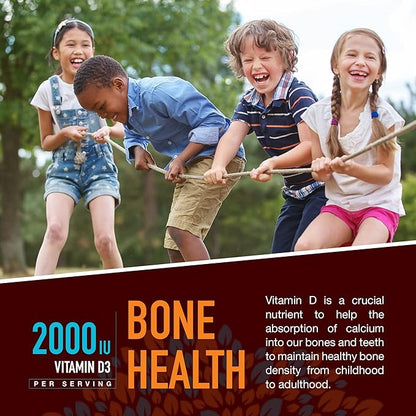 Strong Earth Organic Vitamin D3 Gummies for Kids (1000 IU Vitamin D 3 per Serving, 60 Ct) - Bone & Immune Support Vitamin D Gummies - Vegan Chewable Kids Vitamins - Gummy Vitamin D for Kids & Children