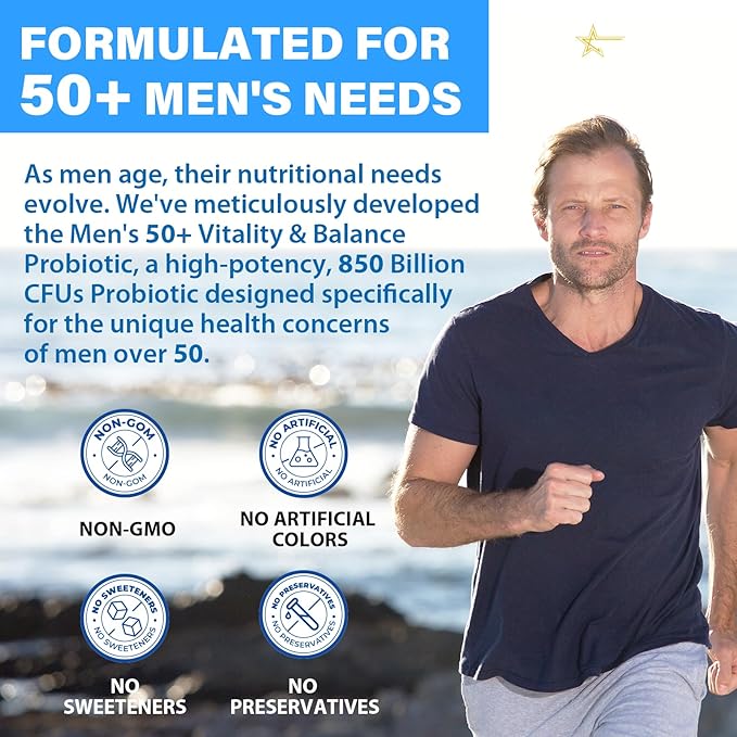 Probiotics for Men, Advanced 50+ Mens Probiotic, Comprehensive Gut & Energy Support with 850 Billion CFU, 1800mg Prebiotics Fiber – Tailored Wellness mens probiotics for gut health over 50, 990Capsule