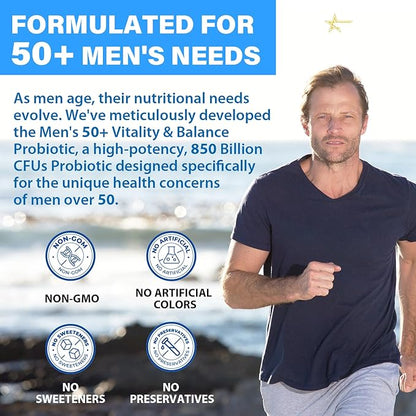 Probiotics for Men, Advanced 50+ Mens Probiotic, Comprehensive Gut & Energy Support with 850 Billion CFU, 1800mg Prebiotics Fiber – Tailored Wellness mens probiotics for gut health over 50, 990Capsule