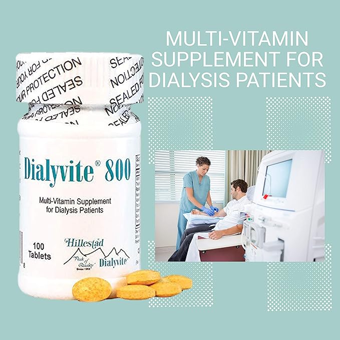 Hillestad Labs Dialyvite 800 Multi-Vitamin Supplement for Dialysis Patients, 100 Tablets, Yellow, Original