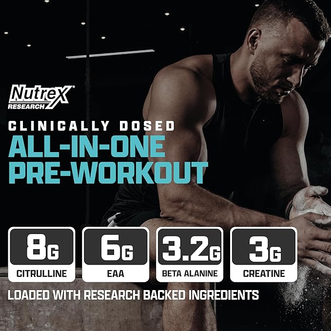 Nutrex Research Outlift Clinical | Clinically Dosed Pre Workout Powder with Creatine, 8G Citrulline, EAA | Energy, Performance, Pump Preworkout | Pineapple and Coconut | (22 Servings, Miami Vice)
