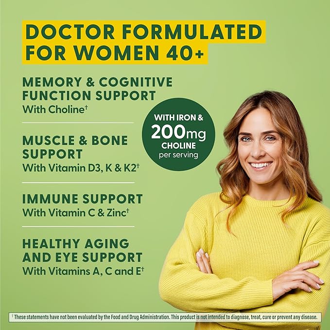 MegaFood Women's 40+ Advanced Multivitamin for Women - Dr Formulated - Vitamin B, Vitamin D3, Vitamin K2 & Choline - Energy Metabolism, Brain Health & Bone Health - Vegetarian - 120 Tabs (60 servings)