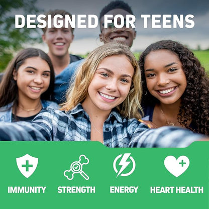 Herbtonics Whole Food Multivitamin for Teens | Essential Vitamins and Minerals Supplement for Teenage Boys & Girls | 62 Plant-Based Superfoods, Raw Veggies & Fruit Complex | Non-GMO Vegan 60 Capsules