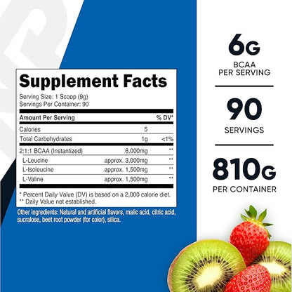 Nutricost BCAA Powder (Strawberry Kiwi, 90 Servings) - Optimal 2:1:1 Ratio