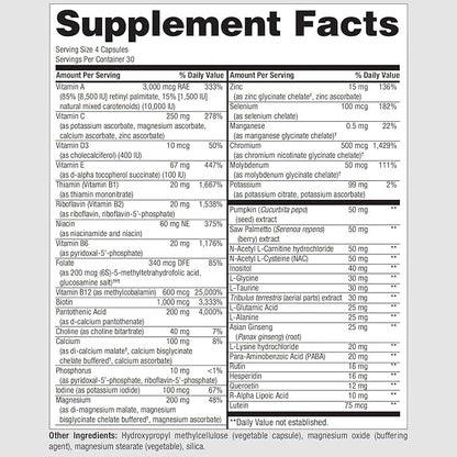 PureFormulas PureMulti for Men - Daily Comprehensive Multivitamin for Men's Health, Vitality, Energy, Focus, & Performance. Mens Vitamins A, C, D, E, & B12, Zinc Calcium, Magnesium & More 60 Capsules