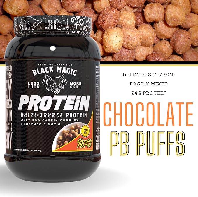 Worldwide Nutrition Bundle: Black Magic Multi-Source Casein Protein Powder-Whey, Egg Albumin Enzymes, Micellar Casein & MCT-Muscle Mass Gaining Bodybuilding-Chocolate PB Puffs 2LB & Keychain