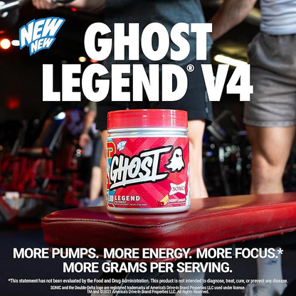 GHOST Legend V4 Pre-Workout Powder, Sonic Cherry Limeade - 30 Servings – Pre-Workout for Men & Women with Choline, L-Citrulline, & Beta Alanine for Energy & Focus