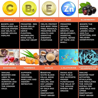 THE ENCLARE NUTRITION 10 in 1 Immune Support Booster Supplement with Echinacea, Vitamin C and Zinc, Turmeric, Ginger, B6, Elderberry for Adults Immunity Defense Vitamins, Made in USA Veg Cap 60 Ct (1)